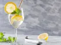 Orzeźwiające prosecco z tonikiem, ozdobione plasterkami cytryny i listkami mięty, z dodatkiem słomki.