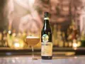 Fernet Stock z czym pić? Oto propozycja drinka z butelką Fernet-Branca i kieliszkiem koktajlu na barze.