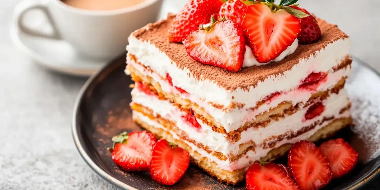 Pyszny deser truskawkowy z kremem i kawą. Idealny, gdy szukasz czegoś, czym zastąpić amaretto w deserach.