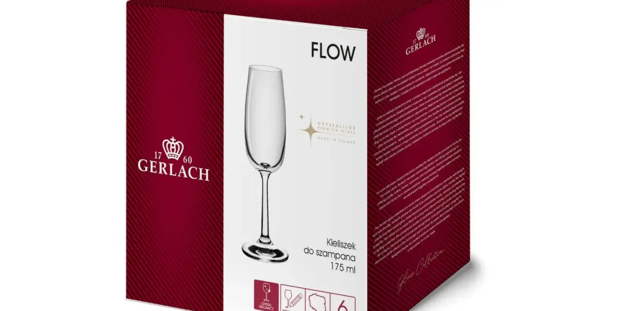 Elegancki kieliszek do szampana Gerlach FLOW, 175 ml, wykonany z kryształowego szkła premium. Idealny na specjalne okazje.