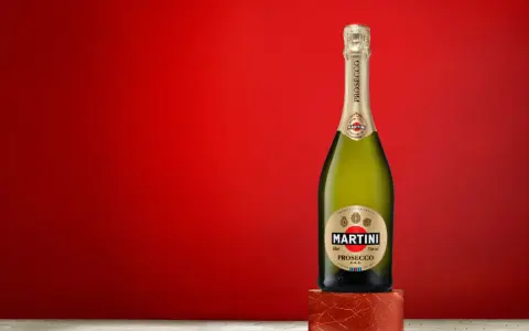 Butelka Martini Prosecco na tle czerwieni. Idealne na toast lub do drinków.