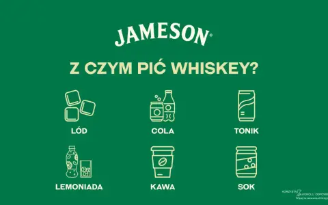 Jameson z czym pić? Lód, cola, tonik, lemoniada, kawa, sok – wybierz swój ulubiony dodatek do irlandzkiej whiskey.