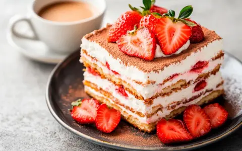 Pyszny deser truskawkowy z kremem i kawą. Idealny, gdy szukasz czegoś, czym zastąpić amaretto w deserach.