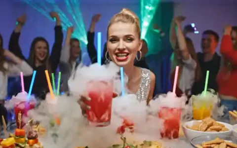 Impreza z drinkami i dymem. Czy suchy lód jest jadalny? Nie, ale wygląda efektownie w napojach!