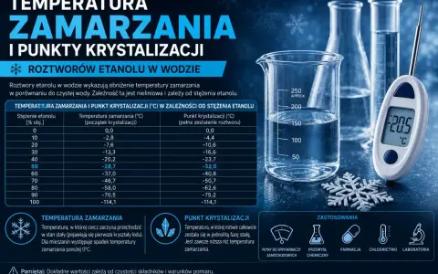 Tabela pokazuje zależność temperatury parowania alkoholu od jego stężenia w wodzie. Termometr wskazuje -20.5°C.