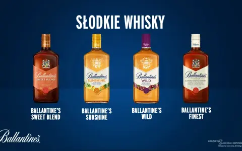 Czy Ballantines to dobra whisky? Cztery butelki słodkich whisky Ballantine's: Sweet Blend, Sunshine, Wild i Finest.