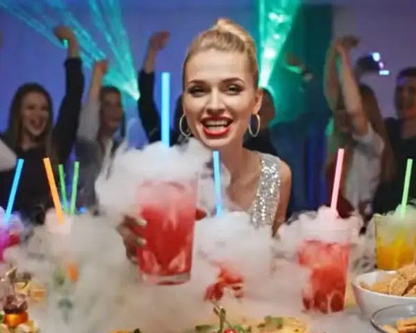 Impreza z drinkami i dymem. Czy suchy lód jest jadalny? Nie, ale wygląda efektownie w napojach!