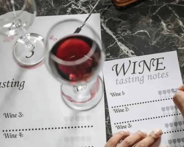 Degustacja wina, gdzie notuje się wrażenia. "Serve chilled wino co to znaczy?" - to pytanie o temperaturę podania.