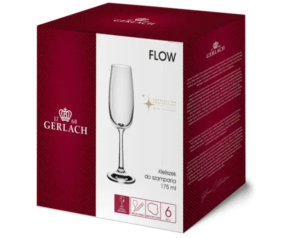 Elegancki kieliszek do szampana Gerlach FLOW, 175 ml, wykonany z kryształowego szkła premium. Idealny na specjalne okazje.