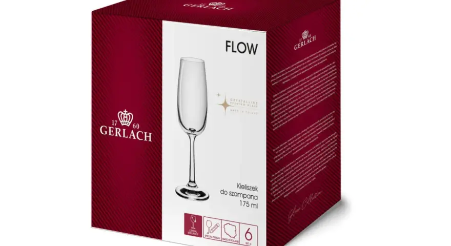 Elegancki kieliszek do szampana Gerlach FLOW, 175 ml, wykonany z kryształowego szkła premium. Idealny na specjalne okazje.