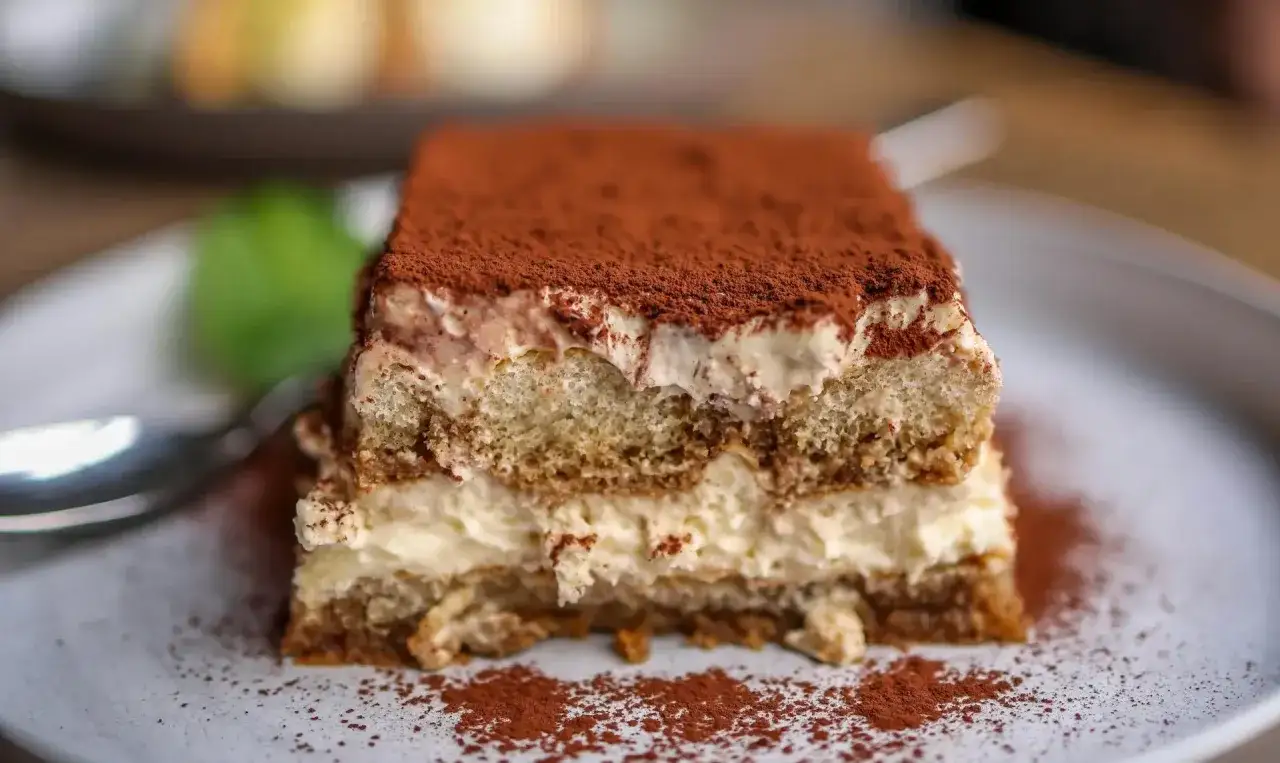 Pyszne tiramisu z warstwami biszkoptu i kremu, posypane kakao. Zastanawiasz się, jaki alkohol do tiramisu nada mu idealny smak?