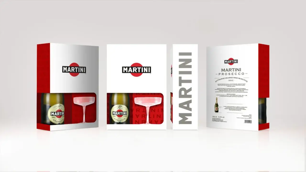 Zestaw prezentowy Martini Prosecco z kieliszkiem. Idealny na prezent lub do świętowania. Martini prosecco z czym pić? Z tym zestawem wszystko jest jasne!